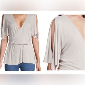 All Saints NWT Amira Surplice Knit Top in Stone Size XS